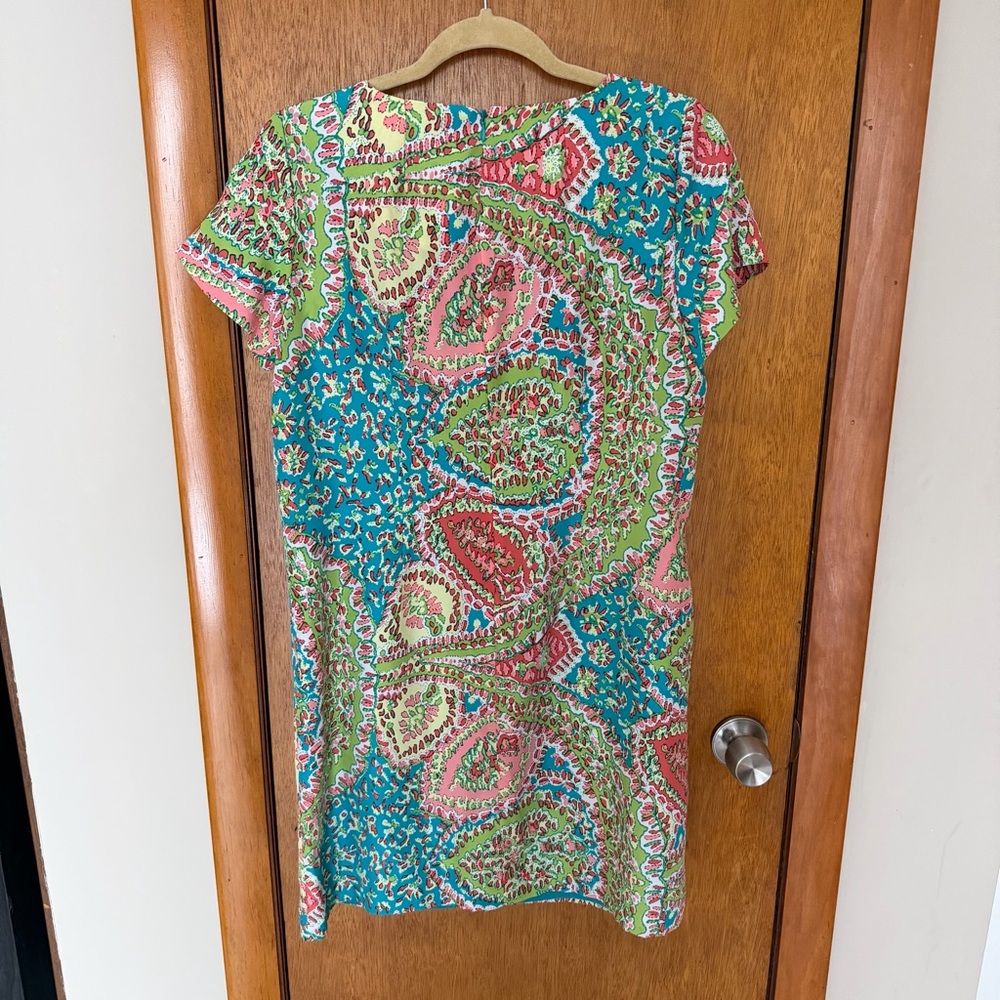 Petite Silk Dress 12P Talbots Blue Green Midi Cruise Travel Church - Picture 5 of 6